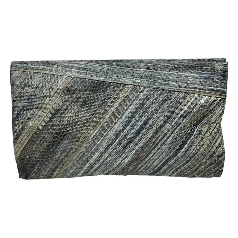 Vintage Lou-Ran Originals‎ Clutch Bag Womens Gray Authentic Snakeskin Leather